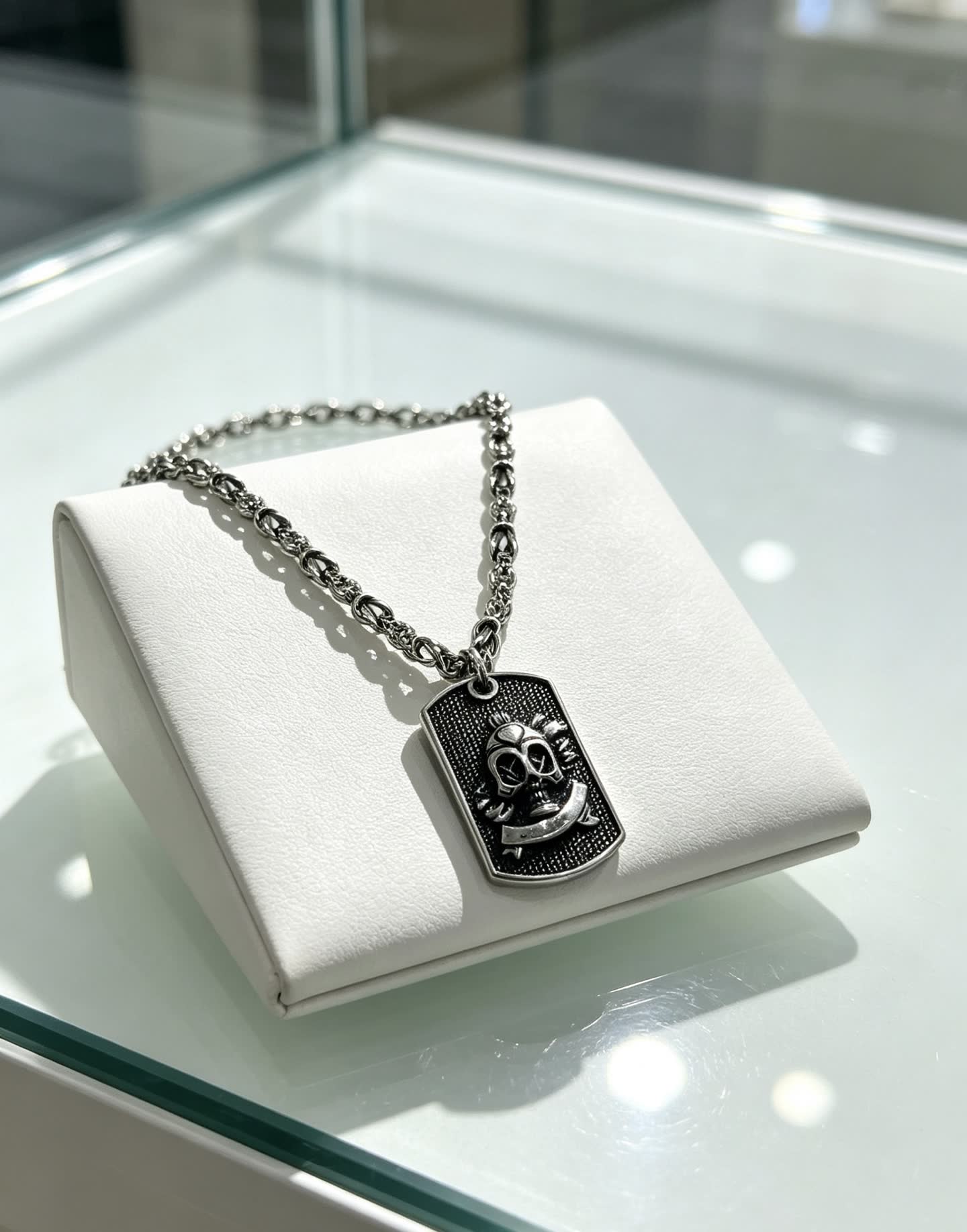 Chrome Hearts Silver Dog Tag Necklace with Lion Head